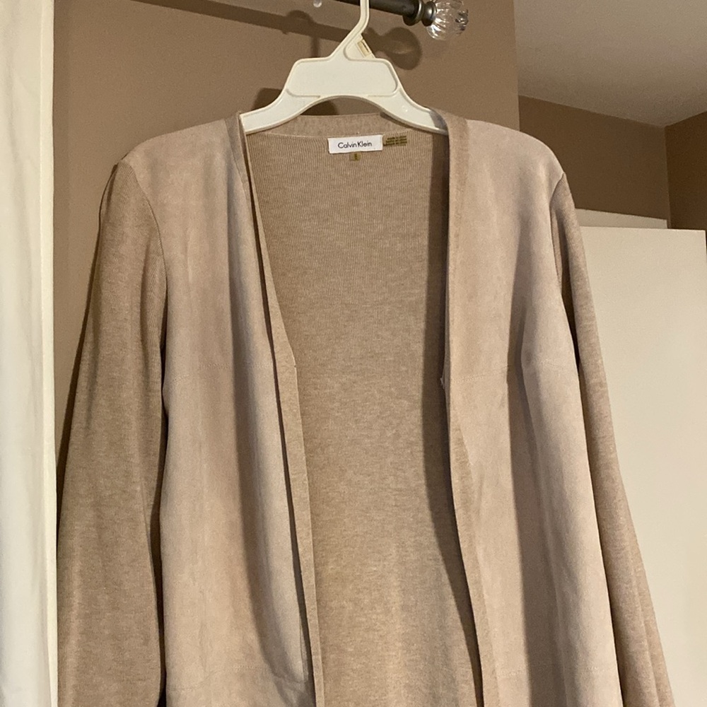 Calvin Klein Tan Cardigan Open Front Long Sleeve
